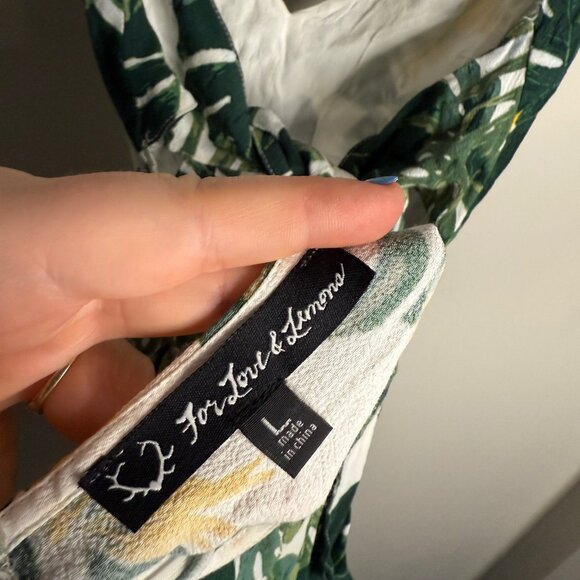 For Love &‎ Lemons Women's Large Dress White Green Tropical Leaf Tie Back Mini - Picture 5 of 7